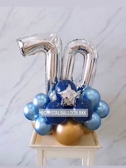 ลูกโป่ง วันครบรอบ ฟอยล์ตัวเลข ขนาด 16" ตั้งฐาน 2 ชิ้น พร้อมตกแต่ง สามารถเปลี่ยนสีลูกโป่ง/เปลี่ยนสี-ฟอยล์ตัวเลขได้