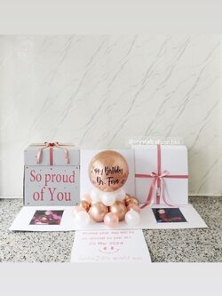 Happy Birthday Surprise Box กล่องเซอร์ไพรส์วันเกิด Bubble ตั้งฐาน ,กลิตเตอร์สีโรสโกลด์ , พร้อมตกแต่ง สามารถใส่รูปได้ 2 ใบ สามารถเปลี่ยนสีลูกโป่ง/ข้อความได้
