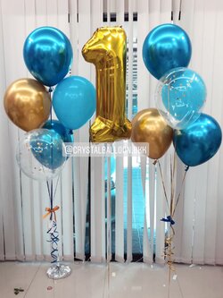 ลูกโป่ง วันเกิดเด็กชาย พร้อม ช่อลูกโป่ง ช่อ 5 ลูก 2 ช่อ,ลูกโป่งใส ใส่กลิตเตอร์,ฟอยล์ตัวเลข ขนาด 40" 1 ชิ้น พร้อมตกเเต่ง สามารถเปลี่ยนสีลูกโป่ง/เปลี่ยนสี-ฟอยล์ตัวเลขได้