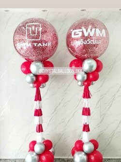 เสาลูกโป่ง Grand Opening Bubble ขนาด 36" กลิตเตอร์สีเเดง 2 เสา พร้อมตกเเต่ง สามารถเปลี่ยนสีลูกโป่ง/เปลี่ยนข้อความได้