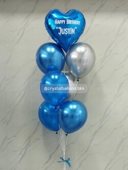 ลูกโป่ง วันเกิด ช่อลูกโป่งฟอยล์หัวใจ ขนาด 18" ช่อ 7 ลูก 1 ช่อ สีน้ำเงินโครเมี่ยม พร้อมตกแต่ง สามารถเปลี่ยนสีลูกโป่ง/เปลี่ยนข้อความ/เปลี่ยนฟอยล์ตกแต่งได้