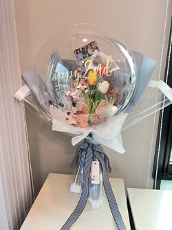 Flower Balloon วันครบรอบ ดอกทิวลิปประดิษฐ์ 3 ดอก พร้อมตกแต่ง ใส่เงินได้ 30 ใบ,สามารถติดรูป 1 ใบ สามารถเปลี่ยนสี/เปลี่ยนข้อความได้