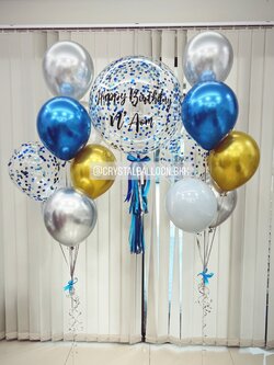 ลูกโป่ง วันเกิด Bubble ขนาด 24" Theme สีน้ำเงิน พร้อม ช่อลูกโป่งโครเมี่ยม ช่อ 7 ลูก 2 ช่อ,ลูกโป่งใส ใส่ Confetti พร้อมตกเเต่ง สามารถเปลี่ยนสีลูกโป่ง/เปลี่ยนข้อความ/เปลี่ยนขนาดได้
