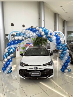 Organic Backdrop เปิดงาน ซุ้มโค้ง ขนาด กว้าง 2 เมตร สูง 2.5 เมตร Theme น้ำเงิน-ขาว พร้อมตกแต่ง สามารถเปลี่ยนสีลูกโป่งได้