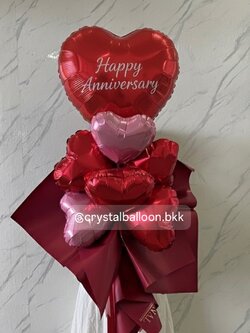 Flower Balloon ช่อลูกโป่งฟอยล์หัวใจ 10" 6ชิ้น , ฟอยล์หัวใจ 18" 1 ชิ้น ,พร้อมตกแต่ง สามารถเปลี่ยนข้อความ/เปลี่ยนสีฟอยล์หัวใจได้ / เปลี่ยนสีกระดาษห่อได้