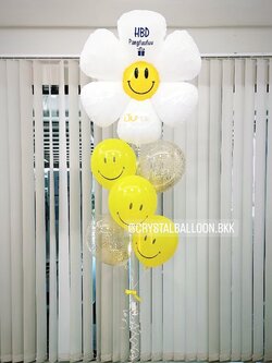 ลูกโป่ง วันเกิด ช่อลูกโป่ง ฟอยล์ดอกเดซี่ 1 ช่อ พร้อม ลูกโป่งหน้ายิ้มเหลือง,ลูกโป่งใส ใส่กลิตเตอร์ พร้อมตกเเต่ง สามารถเปลี่ยนสีลูกโป่ง/เปลี่ยนข้อความ/เปลี่ยนสี-ฟอยล์ตกแต่งได้