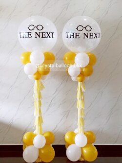 เสาลูกโป่ง เปิดงาน Bubble ขนาด 36" กลิตเตอร์สีขาวมุก 2 เสา พร้อมตกแต่ง สามารถเปลี่ยนสีลูกโป่ง/เปลี่ยนข้อความได้