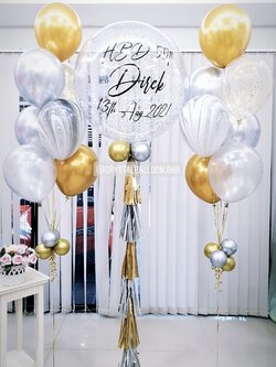 ลูกโป่ง วันเกิด Bubble ขนาด 36" สีเงิน พร้อม ช่อลูกโป่ง 2 ช่อ,ลูกโป่งลายหิน USA 2 ลูก,ลูกโป่งใส ใส่กลิตเตอร์ พร้อมตกเเต่ง สามารถเปลี่ยนสีลูกโป่ง/เปลี่ยนข้อความ/เปลี่ยนขนาดได้