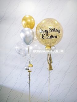ลูกโป่ง วันเกิด Bubble ขนาด 24" สีทอง พร้อมตกแต่ง ช่อลูกโป่ง 5 ลูก 1 ช่อ,ลูกโป่งใส ใส่กลิตเตอร์ สามารถเปลี่ยนสีลูกโป่ง/เปลี่ยนข้อความ/เปลี่ยนขนาดได้