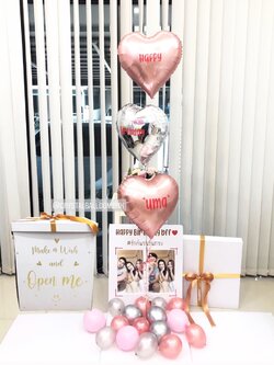 Happy Birthday Surprise Box กล่องเซอร์ไพรส์วันเกิด ยอดนิยม พร้อมตกแต่ง ฟอยล์หัวใจ ขนาด 18" 3 ชิ้น,สามารถใส่รูปได้ 2 ใบ สามารถเปลี่ยนสีลูกโป่ง/เปลี่ยนข้อความได้
