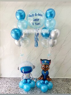 ลูกโป่ง วันเกิดเด็ก Bubble ขนาด 24" กลิตเตอร์สีฟ้ามุก พร้อม ช่อลูกโป่ง ช่อ 7 ลูก 2 ช่อ พร้อม ฟอยล์ Paw Patrol 1 ชิ้น,ฟอยล์ มนุษย์อวกาศ 1 ชิ้น พร้อมตกเเต่ง สามารถเปลี่ยนสีลูกโป่ง/เปลี่ยนขนาด/เปลี่ยนข้อความได้