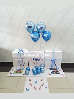 Happy Birthday Surprised Box กล่องเซอร์ไพรส์วันเกิด ลูกโป่ง 4 ลูก พร้อมตกแต่ง สามารถใส่เงินได้,สามารถใส่รูปได้ 2 รูป สามารถเปลี่ยนสีลูกโป่ง/เปลี่ยนข้อความได้