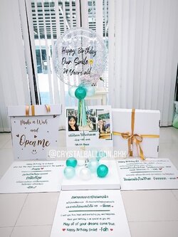 Happy Birthday Surprise Box กล่องเซอร์ไพรส์วันเกิด Bubble ขนาด 24" Theme สีเขียว พร้อมตกแต่ง สามารถใส่รูปได้ 2 ใบ สามารถเปลี่ยนสีลูกโป่ง/เปลี่ยนข้อความได้
