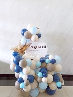 Organic Mini เปิดงาน รูปแบบ ไม่ซ้ำใคร พร้อม ป้ายวงกลม ขนาด 20" 1 ชิ้น ประดับ ใบไม้ทอง,ฟอยล์ตกแต่ง Theme ฟ้า - เทา พร้อมตกแต่ง สามารถเปลี่ยนสีลูกโป่ง/เปลี่ยนข้อความได้