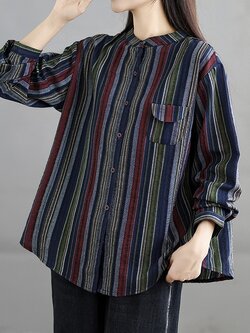 เสื้อผ้าฝ้ายลายทางแต่งกระเป๋า