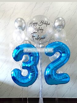 ลูกโป่ง วันเกิด Bubble ขนาด 36" กลิตเตอร์ 1 ลูก พร้อม ช่อลูกโป่ง ช่อ 7 ลูก 2 ช่อ,ฟอยล์ตัวเลข ขนาด 40" 2 ชิ้น พร้อมตกแต่ง สามารถเปลี่ยนสีลูกโป่ง/เปลี่ยนข้อความ/เปลี่ยนขนาด/เปลี่ยนสี-ฟอยล์ตัวเลขได้