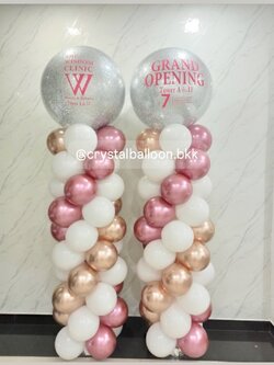 เสาลูกโป่ง เปิดงาน Bubble ขนาด 36" กลิตเตอร์สีเงิน 2 เสา พร้อมตกแต่ง สามารถเปลี่ยนสีลูกโป่ง/เปลี่ยนข้อความได้