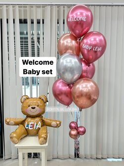 ลูกโป่ง Welcome Baby ช่อลูกโป่งโครเมี่ยม ช่อ 7 ลูก 1 ช่อ พร้อม ฟอยล์หมี นั่ง 1 ชิ้น สามารถเปลี่ยนสีลูกโป่ง/เปลี่ยนข้อความได้