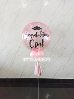 ลูกโป่ง รับปริญญา แบบก้าน อยู่ได้นาน Bubble ขนาด 24" กลิตเตอร์สีชมพู,สามารถใส่เงินได้ 50 ใบ พร้อมตกแต่ง สามารถเปลี่ยนสีลูกโป่ง/เปลี่ยนข้อความได้