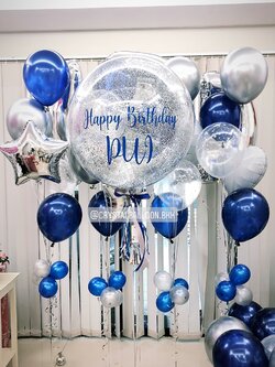 ลูกโป่ง วันเกิด Bubble ขนาด 24" สียอดฮิต พร้อม ช่อลูกโป่ง 4 ช่อ,ฟอยล์ดาว-หัวใจ พร้อมตกเเต่ง สามารถเปลี่ยนสีลูกโป่ง/เปลี่ยนข้อความ/เปลี่ยนขนาดได้