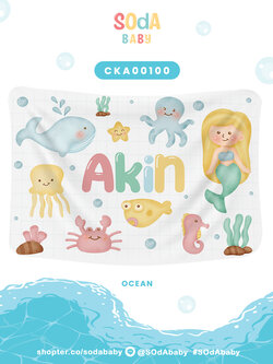 ผ้าห่มเด็ก ใส่ชื่อได้ ลาย Mermaid & Friends รหัส CKA00100 #SOdAbaby #CollectionOCEAN
