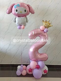 ลูกโป่ง วันเกิดเด็ก ลูกโป่งฟอยล์ มายเมโลดี้ ขนาด 18" 1 ลูก สีชมพู ฟอยล์ตัวเลขสีชมพูอ่อน ตั้งฐาน 40" 1 ชิ้น พร้อมตกแต่ง สามารถเปลี่ยนสีลูกโป่ง/เปลี่ยนข้อความ/เปลี่ยนสี-ฟอยล์ตัวเลข/เปลี่ยนฟอยล์ตกแต่งได้