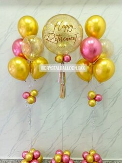 ลูกโป่ง วันอำลา Bubble ขนาด 24" กลิตเตอร์สีทอง พร้อม ช่อลูกโป่ง ช่อ 5 ลูก 2 ช่อ พร้อมตกเเต่ง สามารถเปลี่ยนสีลูกโป่ง/เปลี่ยนขนาด/เปลี่ยนข้อความได้