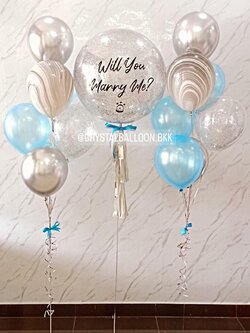 ลูกโป่ง Will You Marry Me? Bubble ขนาด 24" พร้อมตกแต่ง ช่อลูกโป่ง 7 ลูก 2 ช่อ,ลูกโป่งลายหิน USA 2 ลูก,ลูกโป่งใส ใส่กลิตเตอร์ สามารถเปลี่ยนสีลูกโป่ง/เปลี่ยนข้อความ/เปลี่ยนขนาดได้