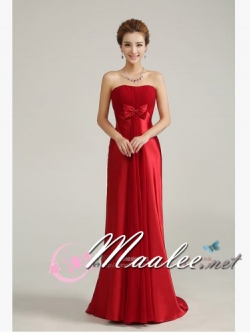 พร้อมเช่า ชุดราตรียาว เกาะอก ทรงหางปลาสีไวน์แดง อกจับจีบรอบตัวผ้าชีฟอง มีโบว์ช่วงเอว ทิ้งชายด้านหน้า กระโปรงเป็นผ้ามัน สวยหรู (ซิปหลัง)