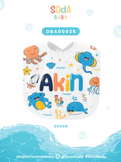 ผ้าซับน้ำลาย ใส่ชื่อได้ ลาย Under Water Life รหัส DBA00025 #SOdAbaby
