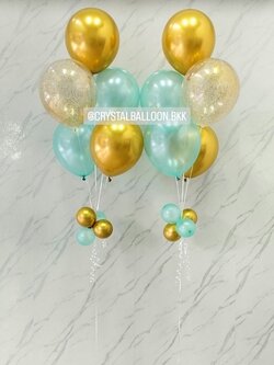 ลูกโป่ง แสดงความยินดี ช่อลูกโป่ง ช่อ 5 ลูก 2 ช่อ Theme เขียว-ทองโครเมี่ยม พร้อมตกแต่ง สามารถเปลี่ยนสีลูกโป่งได้