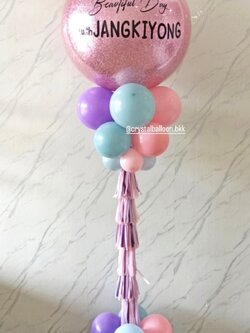 เสาลูกโป่ง เปิดงาน Bubble ขนาด 36" กลิตเตอร์สีชมพู 1 เสา พร้อมตกแต่ง สามารถเปลี่ยนสีลูกโป่ง/เปลี่ยนข้อความได้
