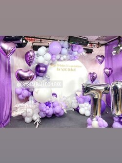 Organic Backdrop วันเกิด ฉากกลม ขนาด 2x2 เมตร Theme สีม่วง พร้อม ฟอยล์หัวใจ ขนาด 18" ตั้งเดี่ยว 7 ชิ้น พร้อมตกแต่ง สามารถเปลี่ยนสีลูกโป่ง/เปลี่ยนข้อความ/เปลี่ยนสี-ฟอยล์ตกแต่งได้
