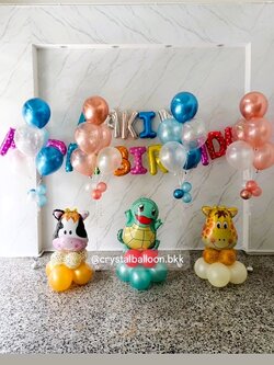 ลูกโป่งวันเกิด ,ฟอยล์แฮปปี้เบริด์เดย์ 1 ชุด ,ฟอยล์ตัวอักษร 5 ชิ้น ,ลูกโป่งช่อ 5 ลูก 4 ช่อ ,ฟอยล์การตูนตั้งฐาน 3 ชิ้น , ฟอยล์ตัวเลขเปลี่ยนได้ ลูกโป่งเปลี่ยนสีได้ สามารถเปลี่ยนฟอยล์ตกแต่งได้