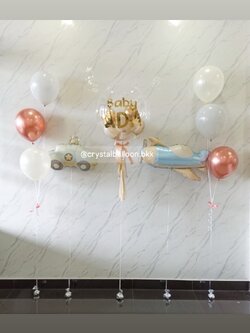 ลูกโป่ง Welcome Baby Bubble USA 24" พร้อม ช่อลูกโป่ง ช่อ 3 ลูก 2 ช่อ พร้อม ฟอยล์รถ 1 ชิ้น,ฟอยล์เครื่องบิน 1 ชิ้น พร้อมตกแต่ง สามารถเปลี่ยนสีลูกโป่ง/เปลี่ยนข้อความได้