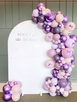 Organic Backdrop แสดงความยินดี ฉาก U คว่ำ ขนาด สูง 2.2 เมตร กว้าง 140 ซม. (ฉากสีขาว) Theme ม่วง พร้อมตกแต่ง สามารถเปลี่ยนสีลูกโป่ง/เปลี่ยนข้อความ/เปลี่ยนสี-ฉากได้