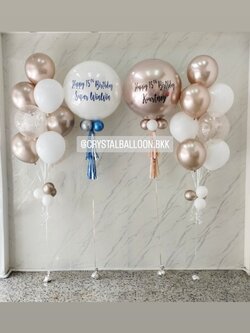 ลูกโป่ง วันเกิดเด็ก ลูกโป่งยาง สีขาว ขนาด 24" 1 ลูก,ลูกโป่งยาง สีแชมเปญโกลโครเมี่ยม ขนาด 24" 1 ลูก พร้อม ช่อลูกโป่ง ช่อ 10 ลูก 2 ช่อ พร้อมตกแต่ง สามารถเปลี่ยนสีลูกโป่ง/เปลี่ยนข้อความ/เปลี่ยนขนาดได้