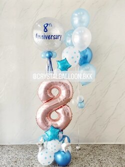 ลูกโป่ง วันเกิดเด็ก Bubble ขนาด 24" กลิตเตอร์สีเงิน พร้อม ลูกโป่งช่อ 6 ลูก 1 ช่อ ,ตัวเลขตั้งฐาน ขนาด 40" 1ชิ้น พร้อมตกแต่ง สามารถเปลี่ยนสีลูกโป่ง/้เปลี่ยนข้อความ/เปลี่ยนขนาดลูกโป่งได้