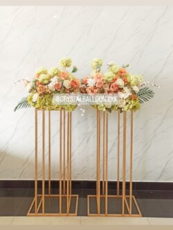 Artificial Flower Stand เปิดงาน 2 ชิ้น (แบบเช่า) โทนเขียว-ส้ม พร้อมตกแต่ง สามารถเปลี่ยนสีได้
