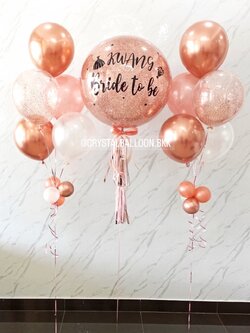 ลูกโป่ง Bride To Be Bubble ขนาด 24" พร้อม ช่อลูกโป่ง 5 ลูก 2 ช่อ พร้อมตกแต่ง สามารถเปลี่ยนสีลูกโป่ง/เปลี่ยนข้อความ/เปลี่ยนขนาดได้