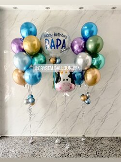 ลูกโป่ง วันเกิด คุณพ่อ Bubble ขนาด 24" กลิตเตอร์สีเงิน พร้อม ช่อลูกโป่งโครเมี่ยม ช่อ 9 ลูก 2 ช่อ พร้อมตกแต่ง ฟอยล์หัววัว 1 ชิ้น สามารถเปลี่ยนสีลูกโป่ง/เปลี่ยนข้อความ/เปลี่ยนขนาด/เปลี่ยนฟอยล์ตกแต่งได้