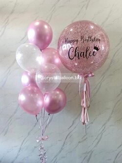 ลูกโป่ง วันเกิด Bubble ขนาด 24" Theme สีชมพู พร้อม ช่อลูกโป่ง ช่อ 7 ลูก 1 ช่อ พร้อมตกเเต่ง สามารถเปลี่ยนสีลูกโป่ง/เปลี่ยนข้อความ/เปลี่ยนขนาดได้