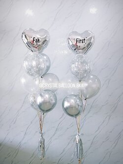 ลูกโป่ง แสดงความยินดี ช่อลูกโป่ง ฟอยล์หัวใจ ขนาด 18" 2 ช่อ สีเงิน พร้อม ลูกโป่งใส ลายดาว ใส่กลิตเตอร์ พร้อมตกเเต่ง สามารถเปลี่ยนสีลูกโป่ง/เปลี่ยนข้อความ/เปลี่ยนสี-ฟอยล์ตกแต่งได้