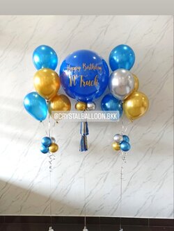 ลูกโป่ง วันเกิด ลูกโป่งยาง ขนาด 24" สีน้ำเงิน 1 ลูก พร้อม ช่อลูกโป่งสีโครเมี่ยม ช่อ 5 ลูก 2 ช่อ พร้อมตกแต่ง สามารถเปลี่ยนสีลูกโป่ง/เปลี่ยนข้อความ/เปลี่ยนขนาดได้