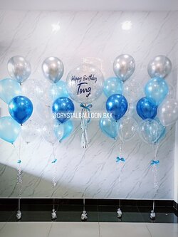 ลูกโป่ง วันเกิด Bubble ขนาด 24" Theme น้ำเงิน-ฟ้า พร้อม ช่อลูกโป่ง ช่อ 7 ลูก 4 ช่อ,ลูกโป่งใส ใส่กลิตเตอร์ พร้อมตกเเต่ง สามารถเปลี่ยนสีลูกโป่ง/เปลี่ยนข้อความ/เปลี่ยนขนาดได้