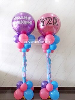 เสาลูกโป่ง เปิดงาน Bubble ขนาด 36" กลิตเตอร์สีชมพู 1 เสา , กลิตเตอร์สีม่วง 1 เสาพร้อมตกแต่ง สามารถเปลี่ยนสีลูกโป่ง/เปลี่ยนข้อความได้