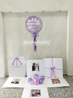 Happy Birthday Surprised Box กล่องเซอร์ไพรส์วันเกิด Bubble ขนาด 24" กลิตเตอร์สีม่วง พร้อมตกแต่ง สามารถใส่รูปได้ 4 ใบ สามารถเปลี่ยนสีลูกโป่ง/เปลี่ยนข้อความได้