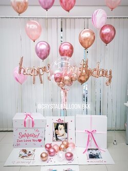 Happy Birthday Surprise Box Bubble 24" พร้อมตกแต่ง ฟอยล์ตัวอักษร Happy Birthday,ลูกโป่ง ตั้ง วางเดี่ยว 12 ลูก , สามารถเปลี่ยนสีลูกโป่ง/เปลี่ยนสีข้อความ/เปลี่ยนสีฟอยล์ตัวอักษรได้