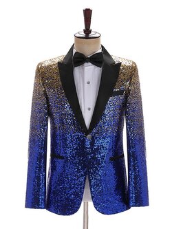 พร้อมเช่า เสื้อสูทชาย สูทแฟชั่น สูทกลิตเตอร์ ไล่สี สีทองน้ำเงิน (L)