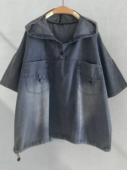 เสื้อฮู้ดยีนส์ฟอกบางนิ่มแต่งกระเป๋า